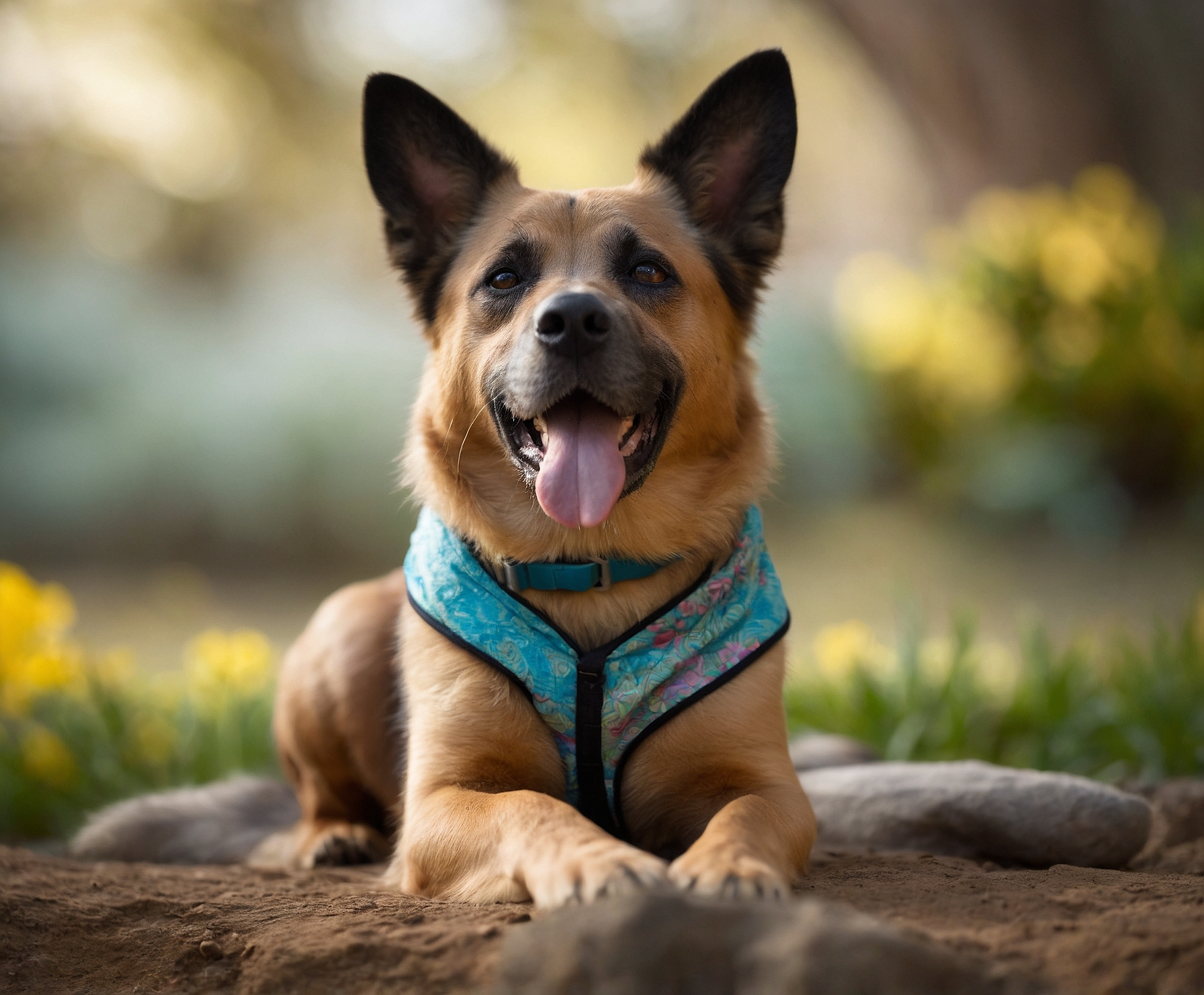 Perro meditando en tranquilidad zen.